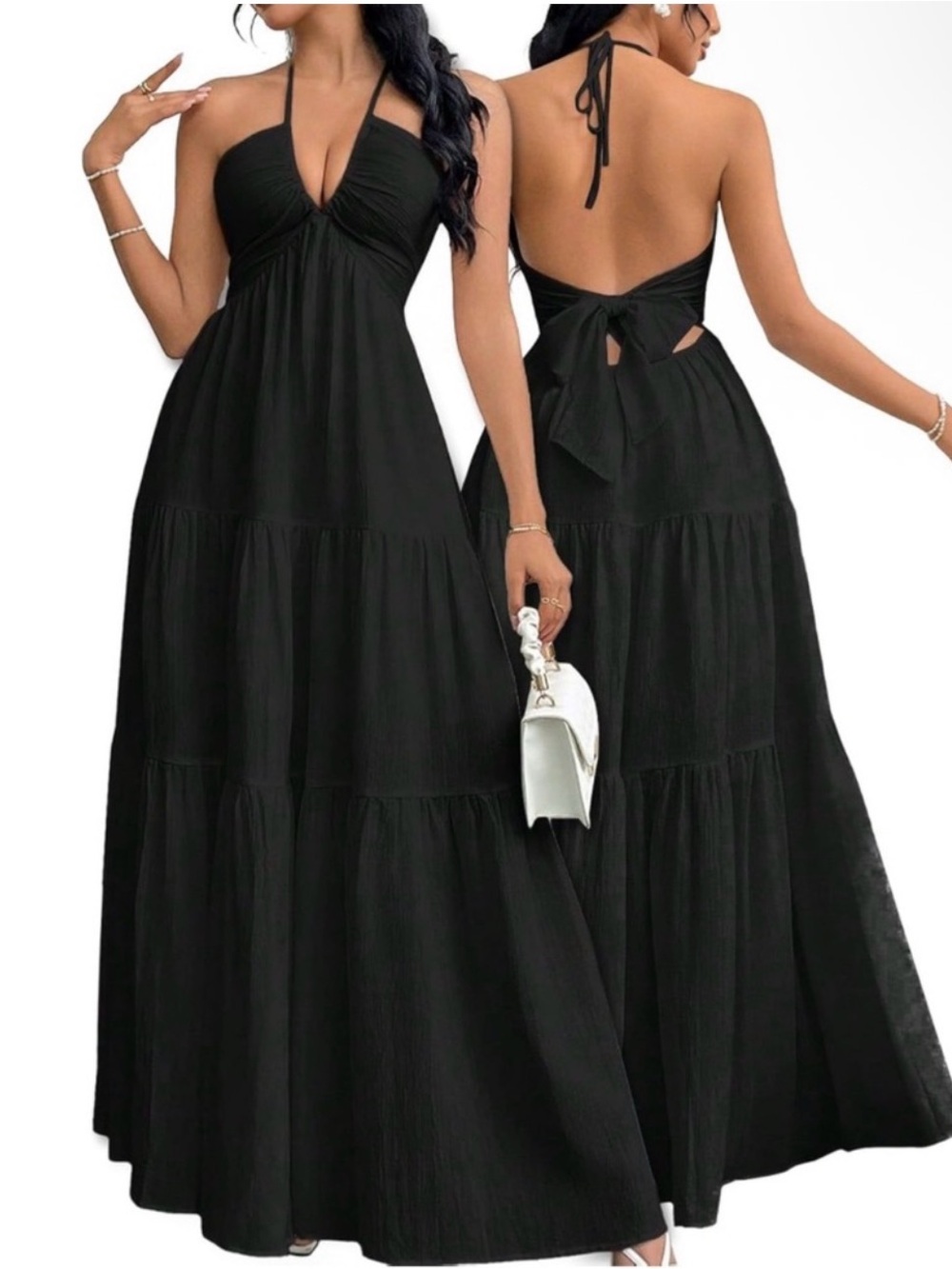 Black Halter Tie-Back Maxi Dress
